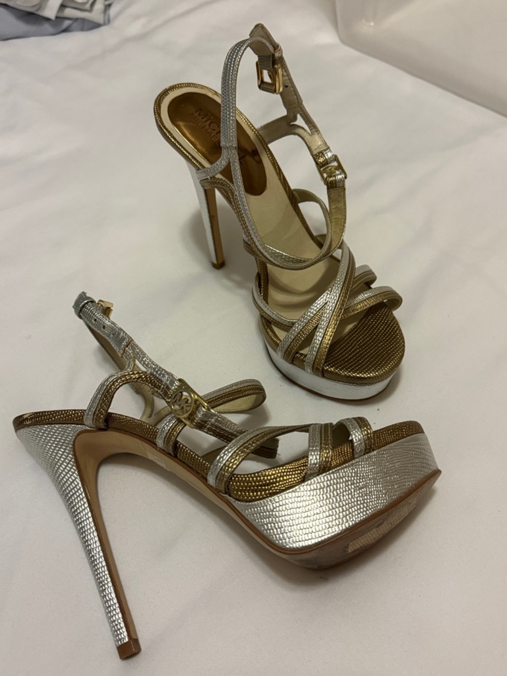 MICHAEL Michael Kors Metallic Gold and Silver Platform Heels